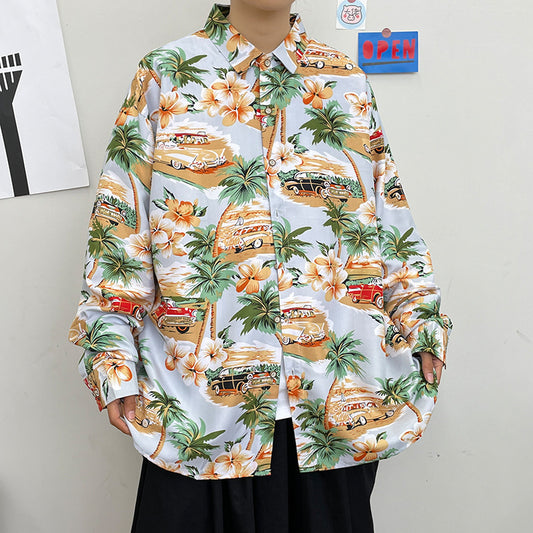 Long Sleeve Floral Shirt Mens Fashion Printing